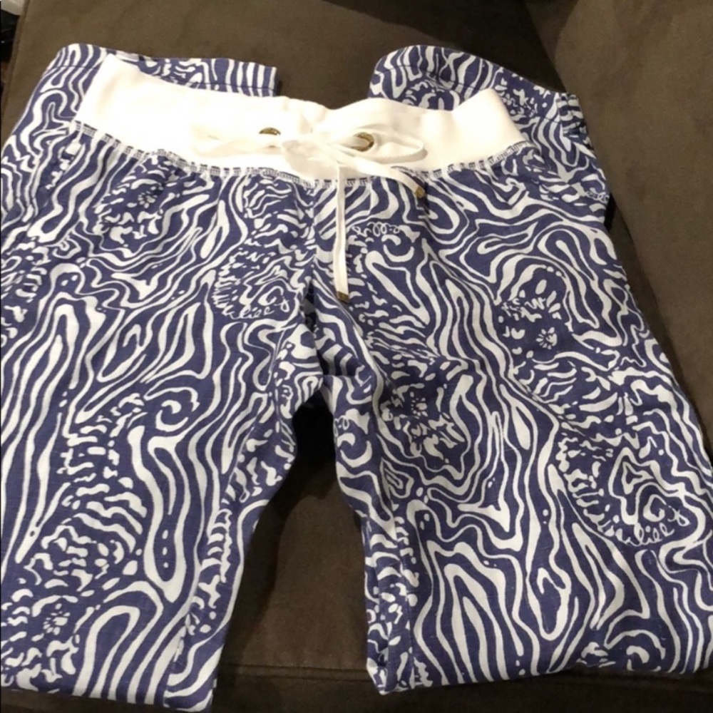 Lilly Pulitzer Linen Beach Pant Navy/White Zebra
